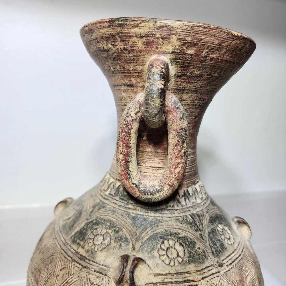 Vintage Tribal Style Ceramic Red Clay Vase. Pottery Decorative Vase - Picture 3 of 9